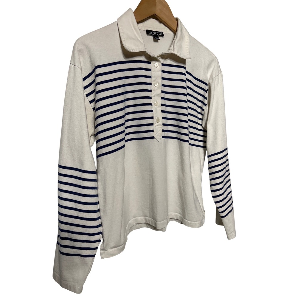 J.Crew Navy White Striped Long Sleeve Rugby Polo Shirt Women's Size M Nautical